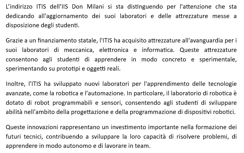Testo formattato risultante